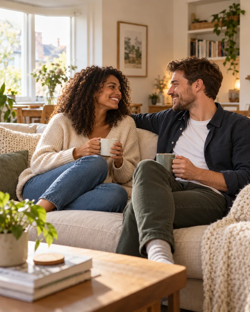 A couple relaxing together at home